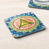Hand Painted Watercolor Om Mandala  コースター (左側)