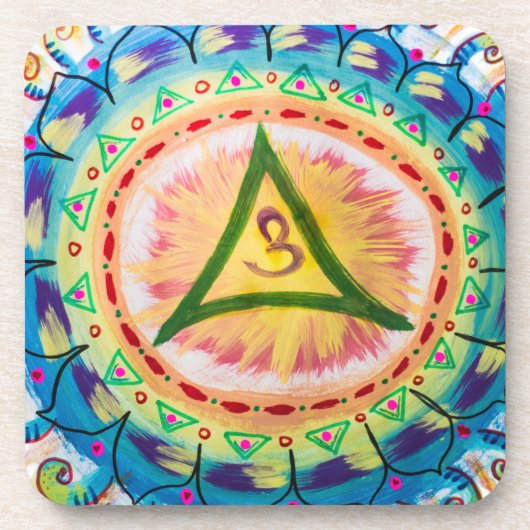 Hand Painted Watercolor Om Mandala  コースター (正面)