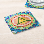 Hand Painted Watercolor Om Mandala  スクエアペーパーコースター (アングル)