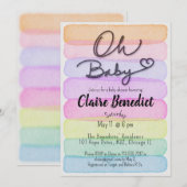 Hand painted, watercolor, unique baby shower 招待状 (正面/裏面)