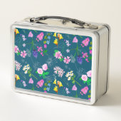 Hand-painted watercolour flowers on a deep blue メタルランチボックス (裏面)