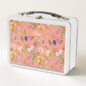 Hand-painted watercolour flowers on a peach メタルランチボックス (正面)