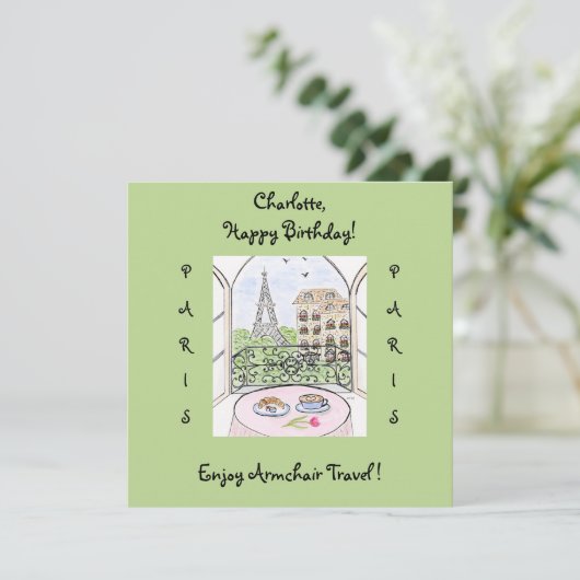 Hand painted Whimsical Paris Eiffel Tower BIRTHDAY (スタンド正面)