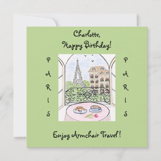 Hand painted Whimsical Paris Eiffel Tower BIRTHDAY (正面)