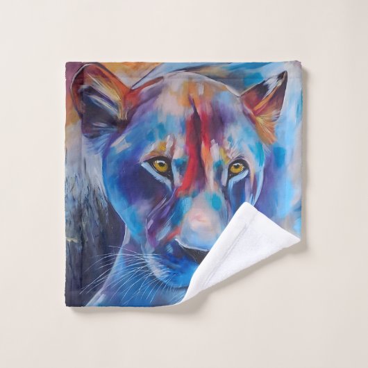 Hand Painted Wild Cat Portrait ウォッシュタオル (ウォッシュタオル)