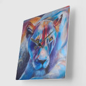 Hand Painted Wild Cat Portrait スクエア壁時計 (傾斜)