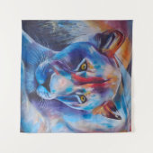 Hand Painted Wild Cat Portrait タペストリー (正面(横))