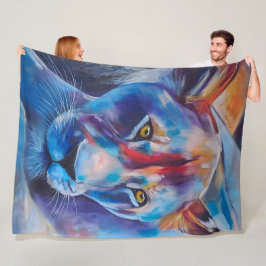 Hand Painted Wild Cat Portrait フリースブランケット
