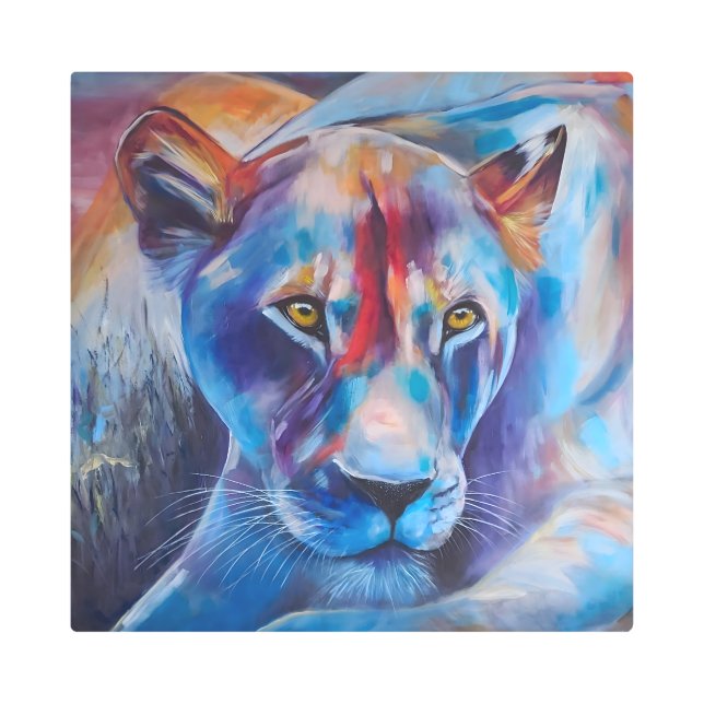 Hand Painted Wild Cat Portrait メタルプリント (正面)