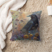 Hand Painted - Wildflower Meadow Raven クッション (ブランケット)