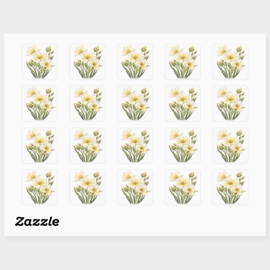 Hand Painted Yellow Flowers Sticker スクエアシール (シート)