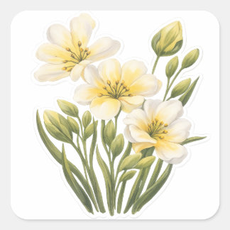 Hand Painted Yellow Flowers Sticker スクエアシール