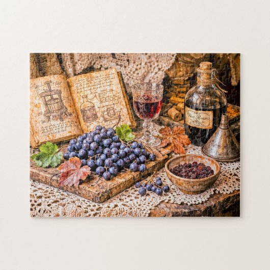 Hand‑Pressed Traditional Wine with Grapes and Vint ジグソーパズル (横)