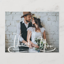 Hand Script Photo 結婚's Thank You ポストカード