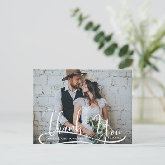 Hand Script Photo 結婚's Thank You ポストカード (スタンド正面)