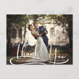 Hand Script Two Photo 結婚's Thank You ポストカード
