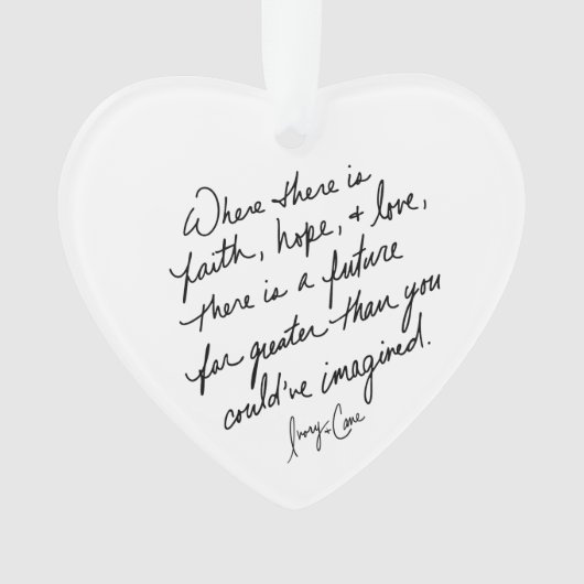 Hand-Scripted Faith Hope and Love Spiritual Heart オーナメント (正面)