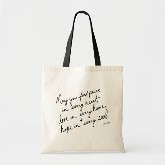 Hand-Scripted Peace Love & Hope トートバッグ (正面)