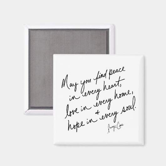 Hand-Scripted Peace Love & Hope Spiritual BW マグネット (正面/裏面)