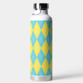 Hand Stitched Argyle - Yellow & Turquoise Monogram ウォーターボトル (右面)