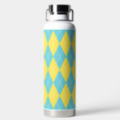 Hand Stitched Argyle - Yellow & Turquoise Monogram ウォーターボトル (背面)