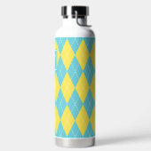Hand Stitched Argyle - Yellow & Turquoise Monogram ウォーターボトル (左面)