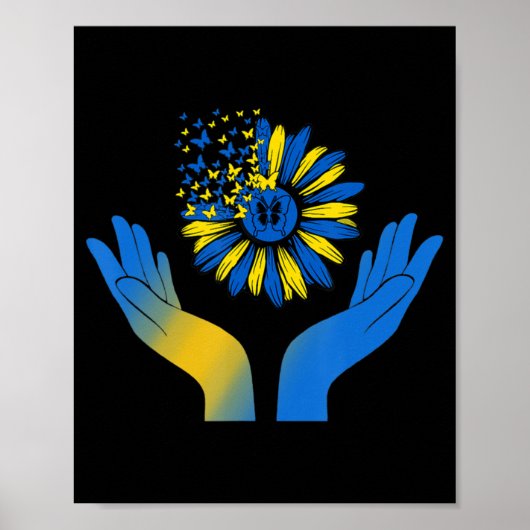 Hand Sunflower Butterfly Ukrainian Flag Support Uk ポスター (正面)