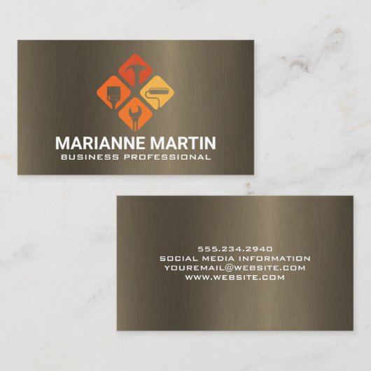 Hand Tools Icon | Metal Background 名刺 (正面/裏面)