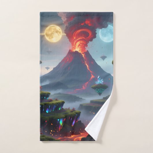Hand Towel with Fantasy Volcano Art ハンドタオル (ハンドタオル)