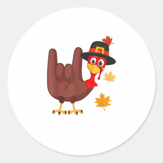Hand Turkey American Sign Language I Love You Than ラウンドシール (正面)