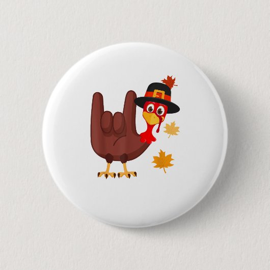 Hand Turkey American Sign Language I Love You Than 缶バッジ (正面)