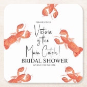 Hand Watercolor Lobsters Main Catch Bridal Shower スクエアペーパーコースター (正面)