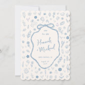 Hand Written Drawn Blue Flowers Winter Wedding セーブザデート (正面)