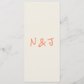 Hand Written Drawn Coral Retro Quirky Wedding メニュー (裏面)