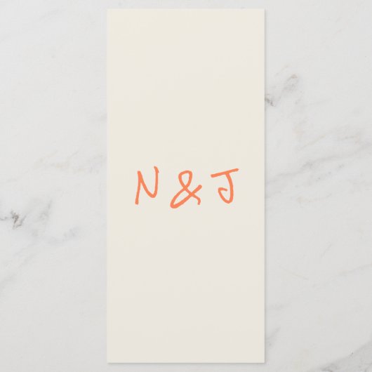 Hand Written Drawn Coral Retro Quirky Wedding メニュー (裏面)