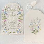 Hand Written Drawn Floral Summer Arched Wedding 招待状