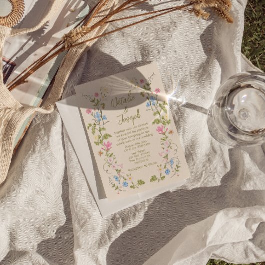 Hand Written Drawn Floral Summer QR Code Wedding 招待状