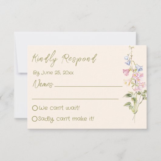Hand Written Drawn Floral Summer Wedding 出欠カード (正面)