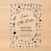 Hand Written Drawn Sketch Flowers Wedding アクリル招待状 (正面)