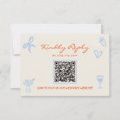 Hand Written Drawn Whimsical QR Code Wedding 出欠カード (正面)