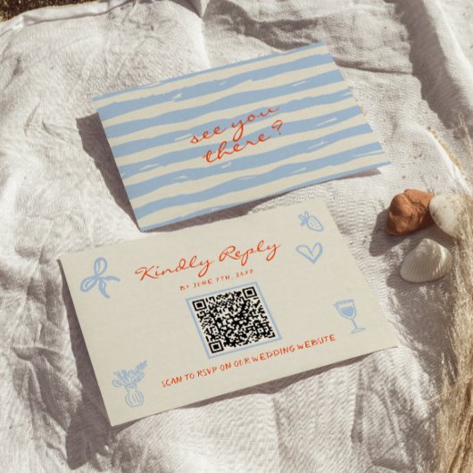 Hand Written Drawn Whimsical QR Code Wedding 出欠カード