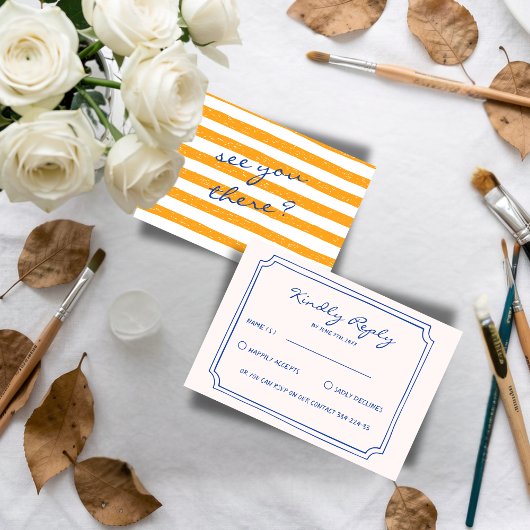 Hand Written Pinstripes Painted Italian Wedding  出欠カード