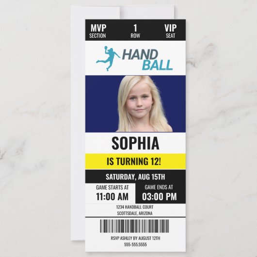 Handball Birthday Girl, Handball player 招待状 (正面)