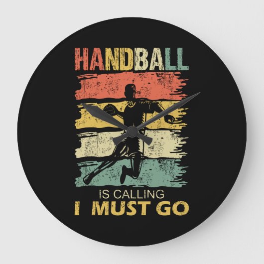 Handball is Calling Slogan Funny Retro ラージ壁時計 (正面)