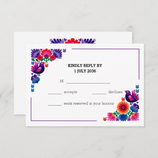 Handcrafted Colorful Folk Wedding Pattern 出欠カード (正面/裏面)