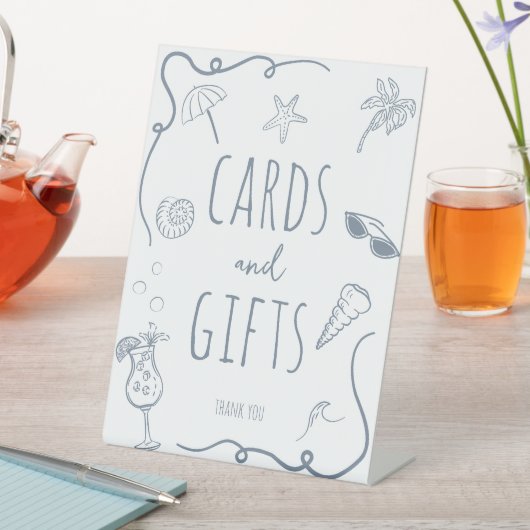 HandDrawn Beach Doodle Bridal Shower Cards & Gifts 台座サイン (インサイチュ)