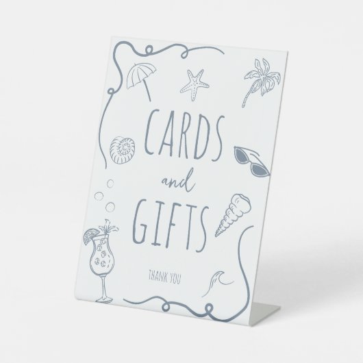 HandDrawn Beach Doodle Bridal Shower Cards & Gifts 台座サイン (正面)