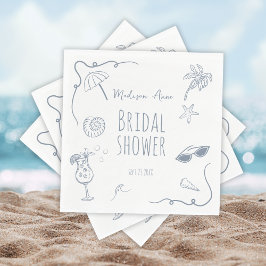 HandDrawn Beach Doodle Illustrations Bridal Shower スタンダードランチョンナプキン