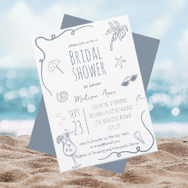 HandDrawn Beach Doodle Illustrations Bridal Shower 招待状
