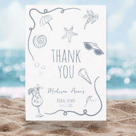 HandDrawn Beach Doodle Thank You Bridal Shower サンキューカード